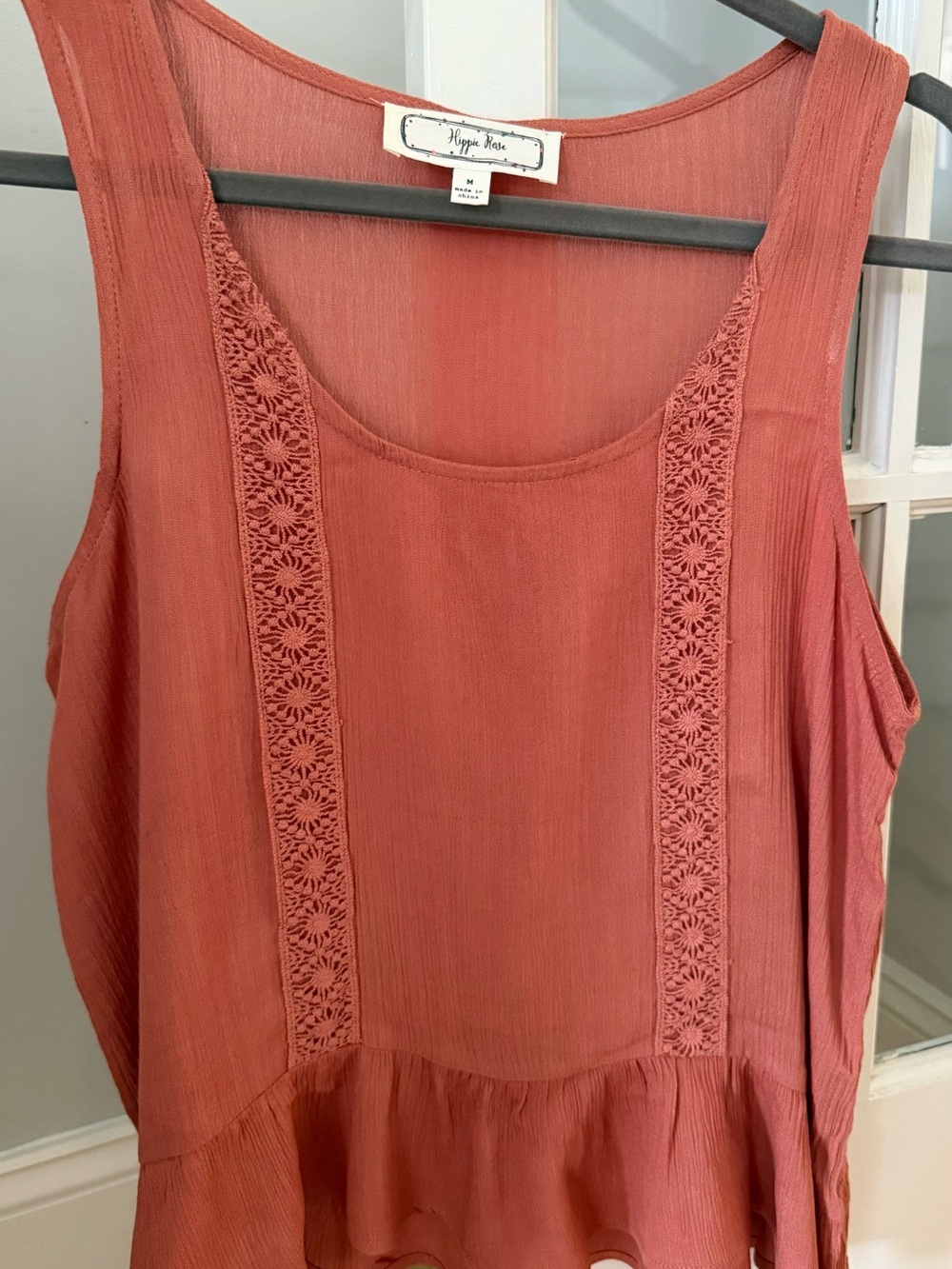 Hippie Rose Rust Crochet-Trim Sleeveless Top